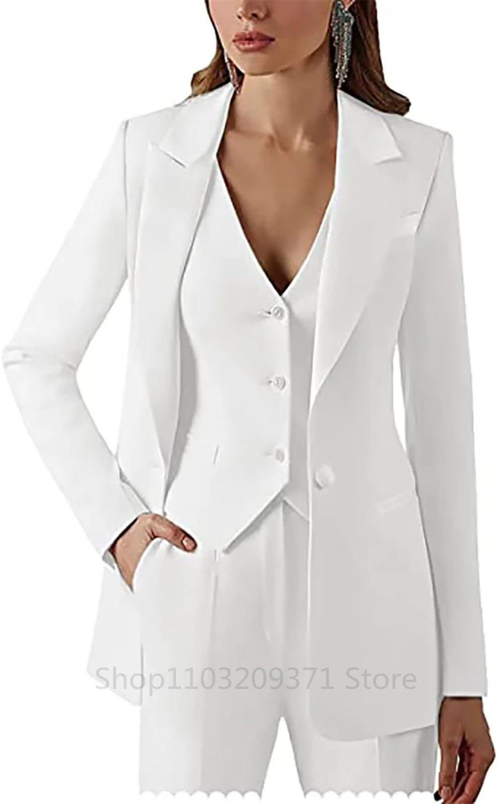 Women Suit Set Lapel Blazer Vest Pants Office Lady