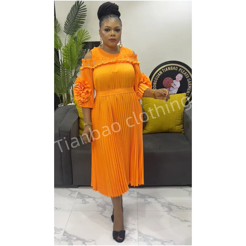 RosbinnaCN Pleated Dress For Women Elegant One Shoulder