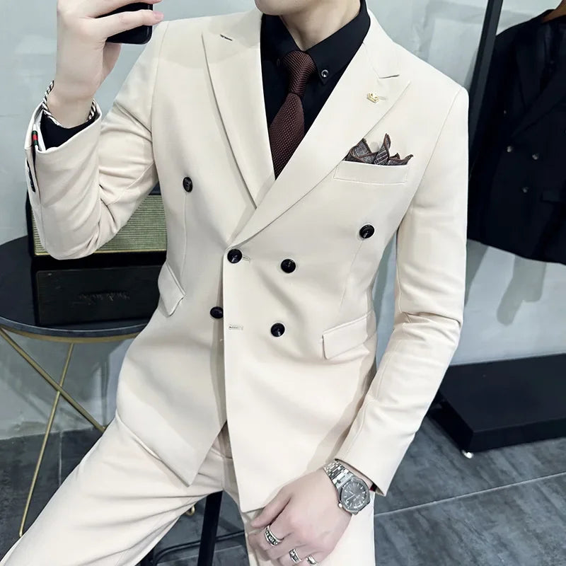 S-7XL (Jacket+Vest+Pants) Fashion Boutique Lattice Formal Business Mens Suit 3Pcs Set Groom Wedding Dress Plaid Suit Show Stage