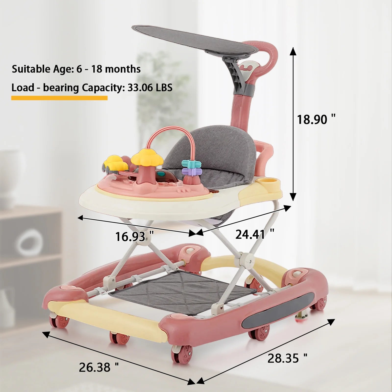 Baby Walker With Sunshade And Seat Multifunctional Anti Rollover Stroller