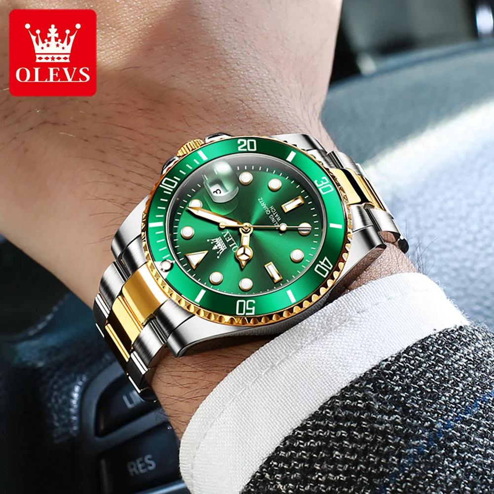 OLEVS 5885 Quartz Date Mens Watch Brushed Stainless Steel