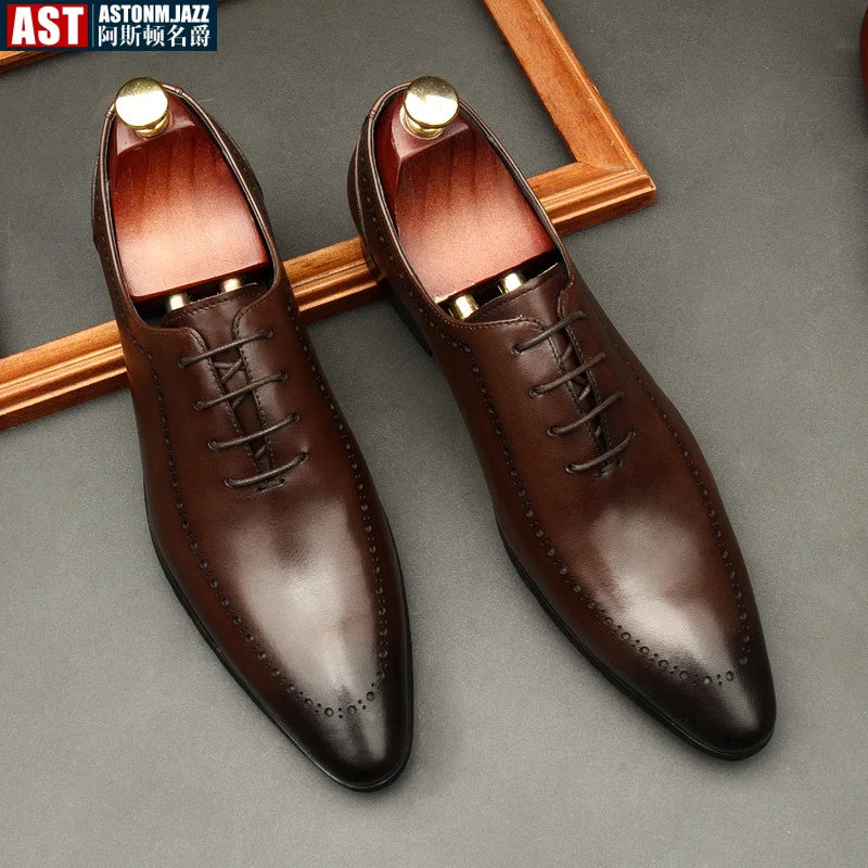 Italian Handmade Men's Oxford Shoes Real Calf Leather Black Brown Classic Brogue Business Wedding Dress Shoes For Men 2025 New