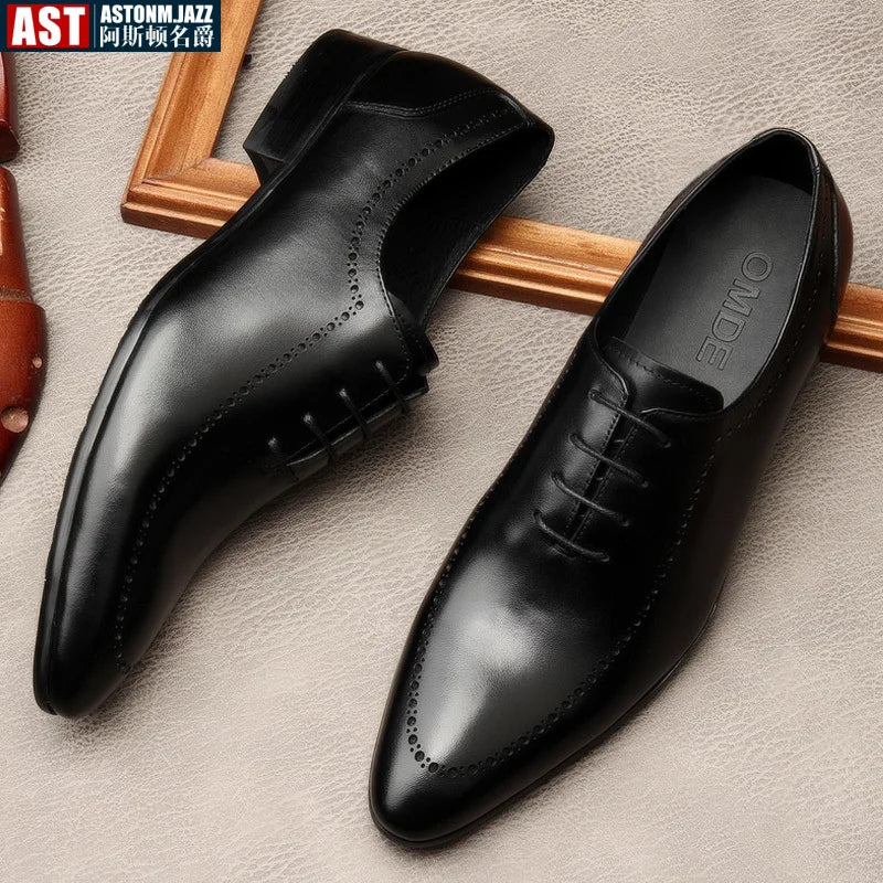Italian Handmade Men's Oxford Shoes Real Calf Leather Black Brown Classic Brogue Business Wedding Dress Shoes For Men 2025 New