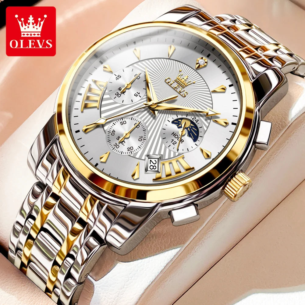OLEVS Men's Luxury Quartz Watch Chronograph Stainless Steel