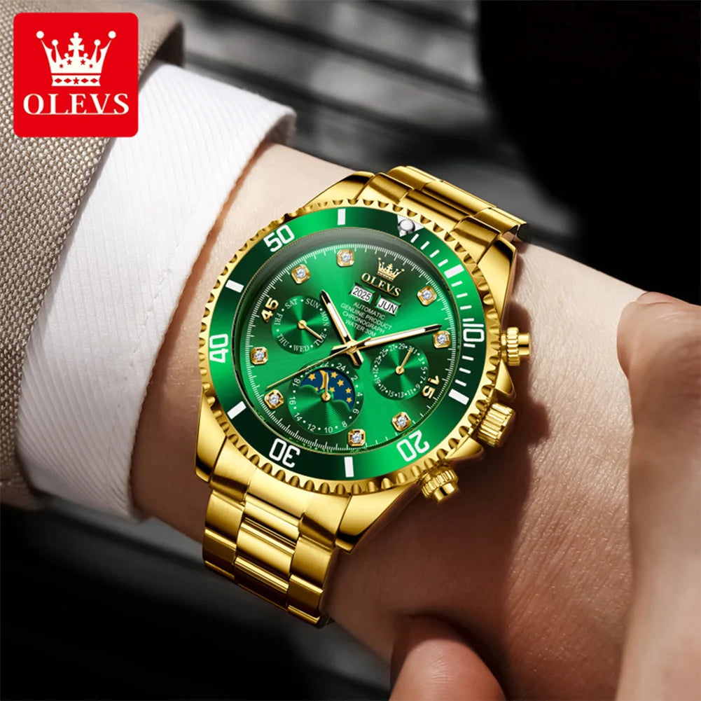OLEVS 6729 Moon Phase Automatic Watch For Men Stainless Steel