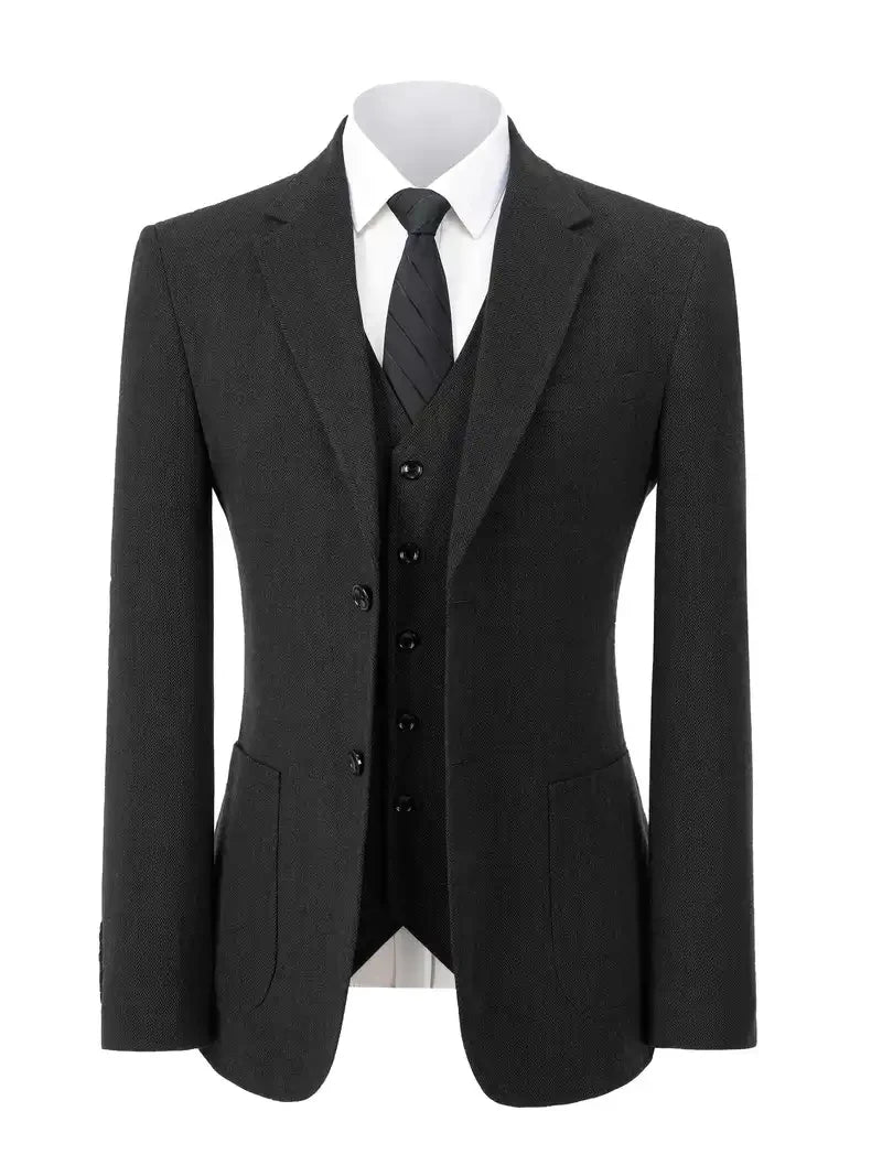 SOLOVEDRESSCN Elegant 3 Piece Mens Tweed Suit Set Wool Blend