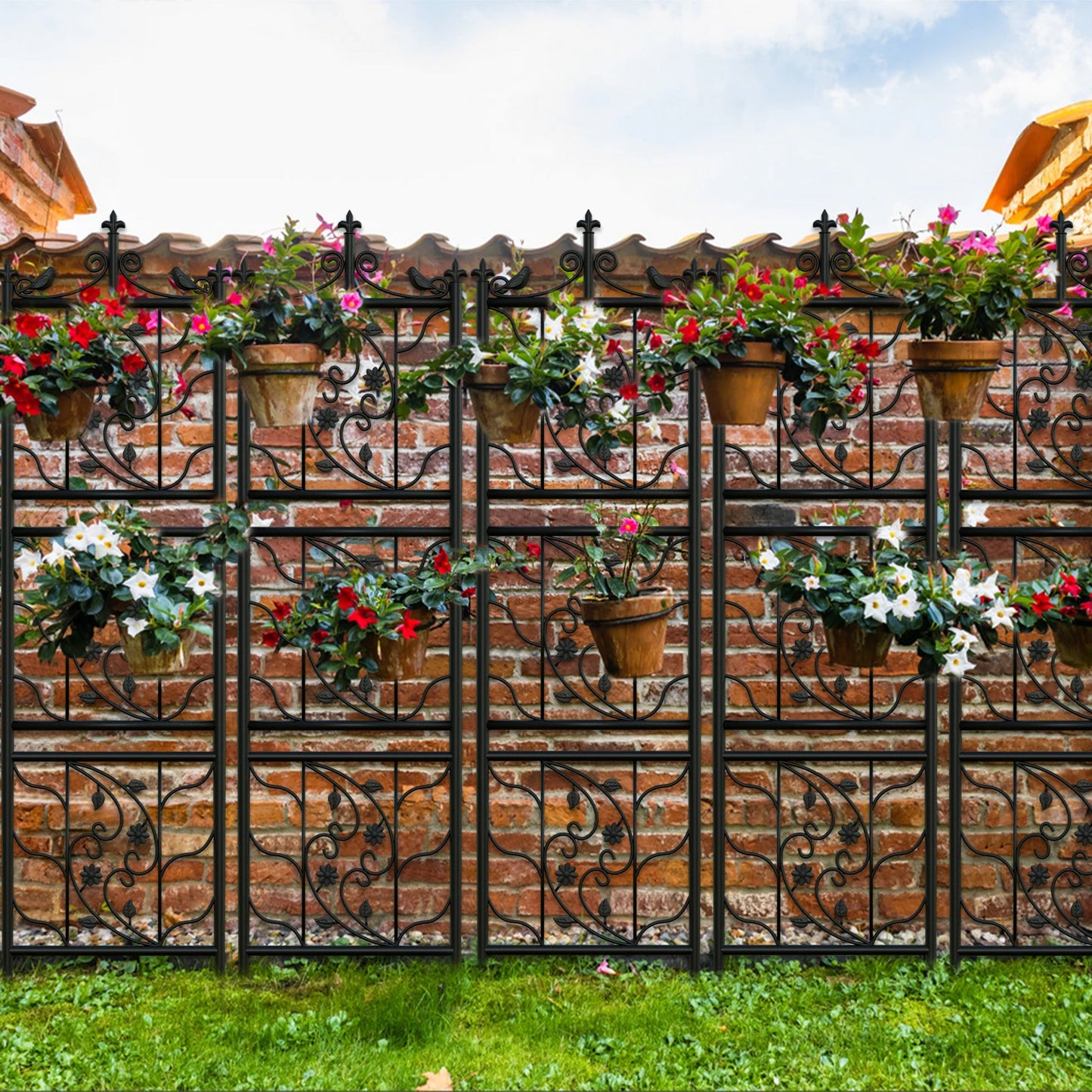 Feature Iron Garden Trellis Fence Panel Outdoor Yard Decor