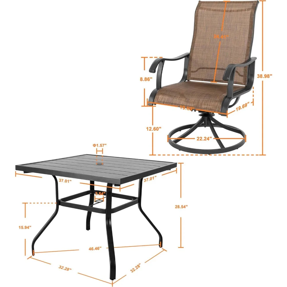 HUANZHUANG Outdoor Dining Set Weather Resistant Table And Textilene Chairs