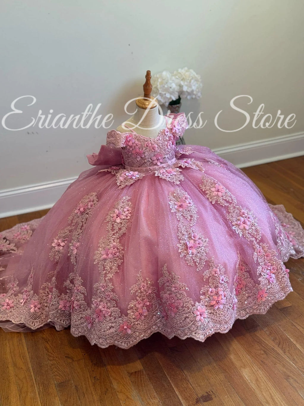 Gdybao Flower Girl Dress With Lace Appliques Tulle Bow