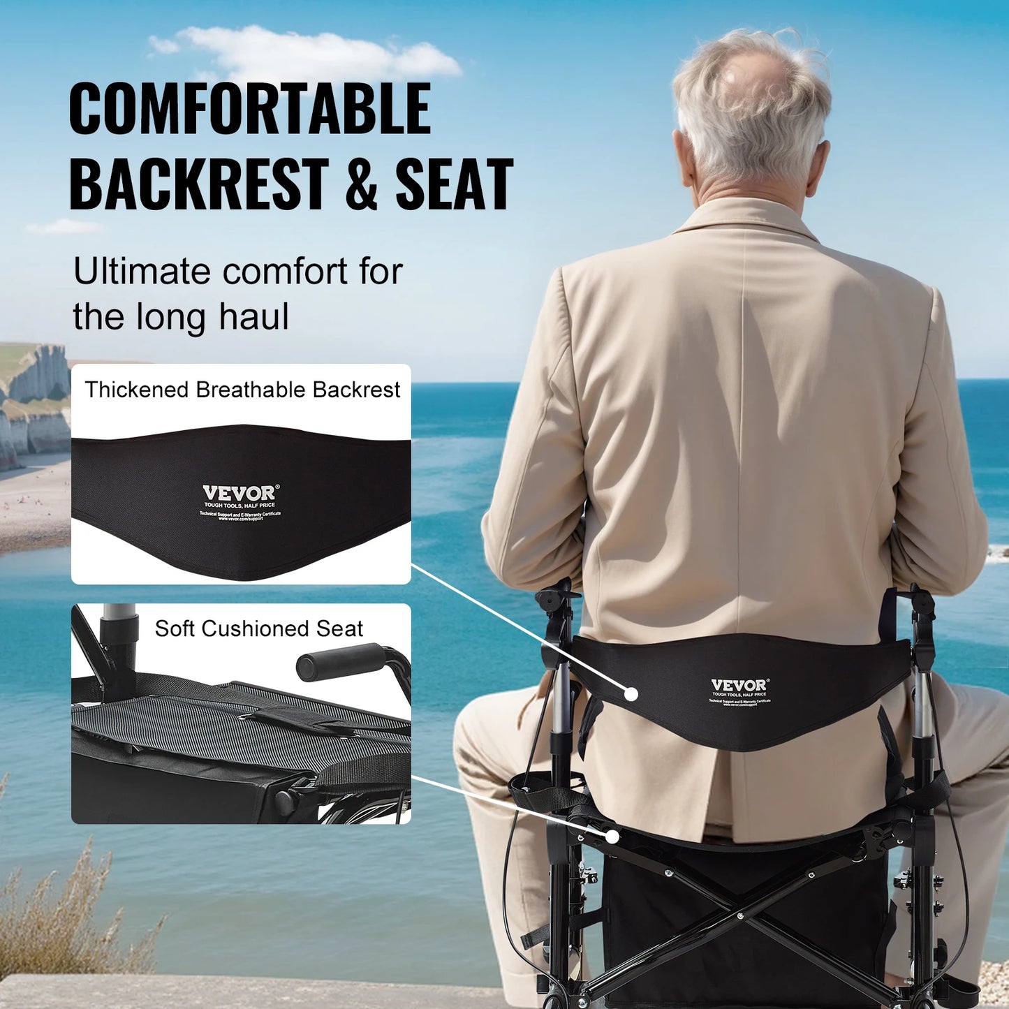 VEVOR 2 In 1 Foldable Rollator Walker Transport Chair