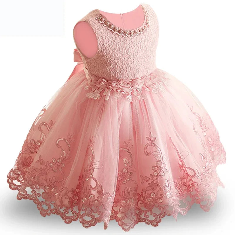 Children Embroidery Pearls Dress Formal Pageant Girl Gown baptism Dresses For baby girl clothes Infant Party Tutu Vestidos