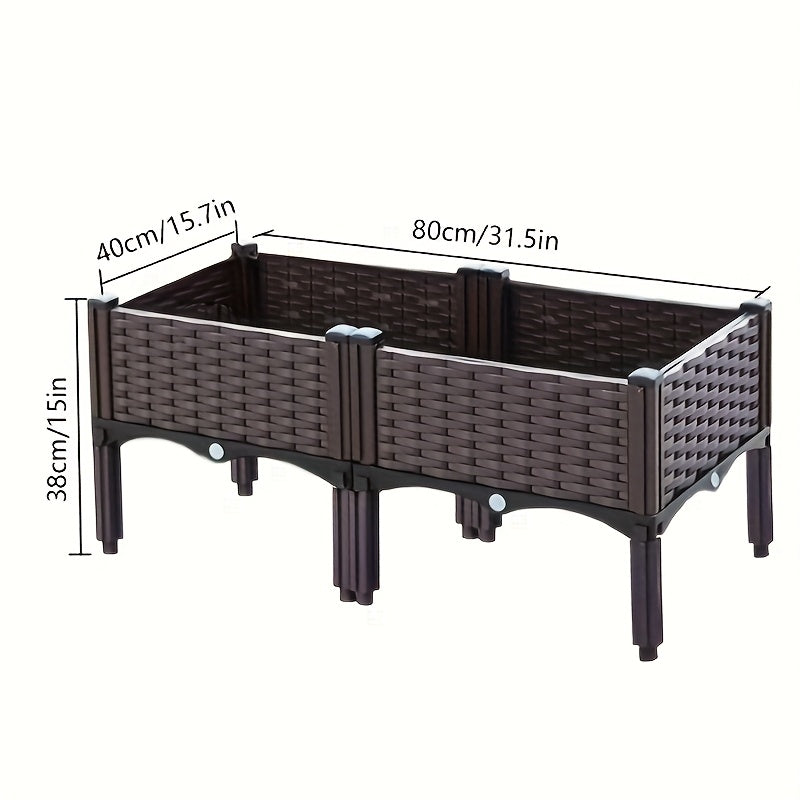 Dual Compartment Raised Garden Bed Kit Durable Plastic Weather Resistant Rectangular Planter Box for Courtyard Garden Patio Includes Multiple Components for Easy Setup