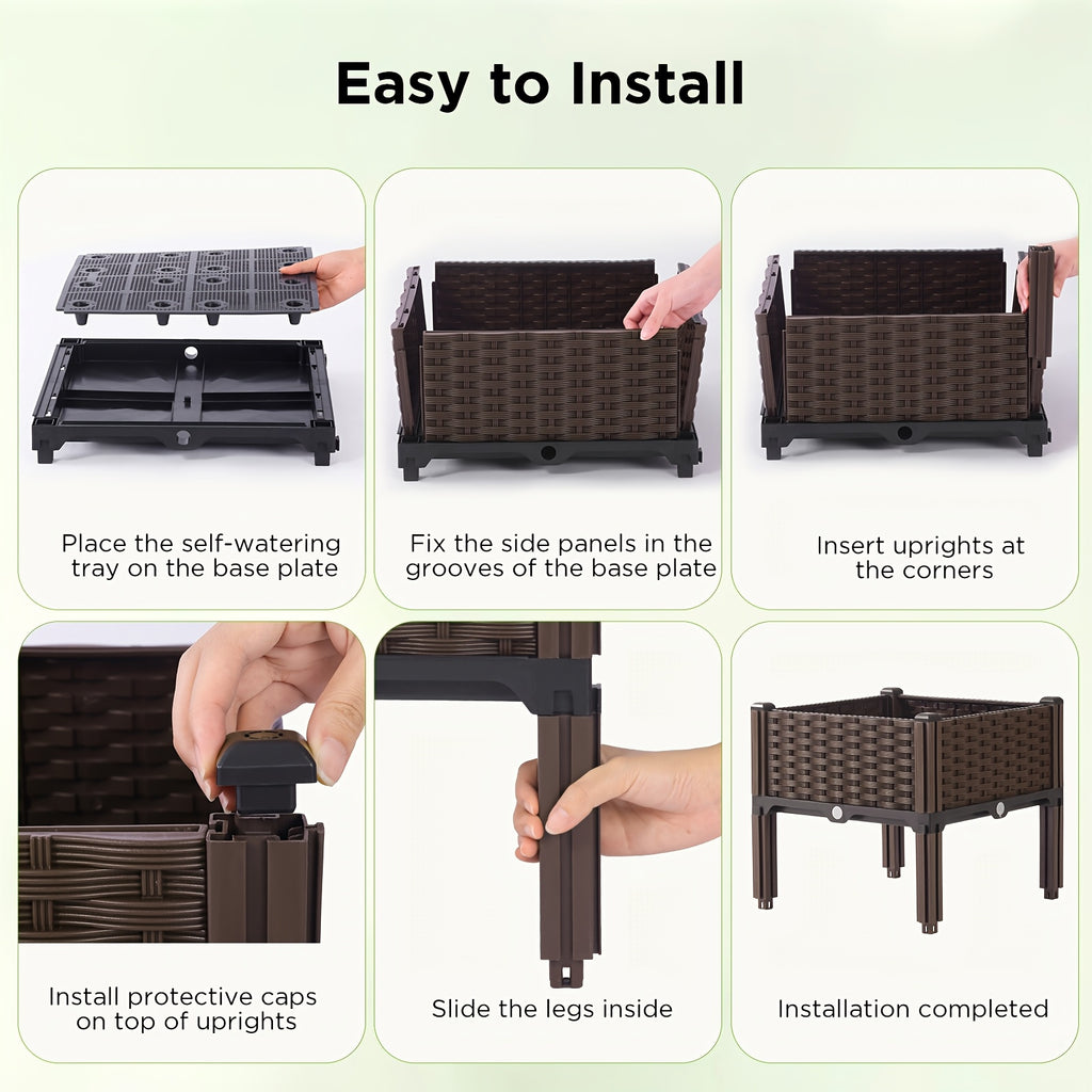 3 Pieces Raised Garden Bed with Legs Black Woven Plastic Planter for Outdoor Use Perfect for Flowers Vegetables and Herbs