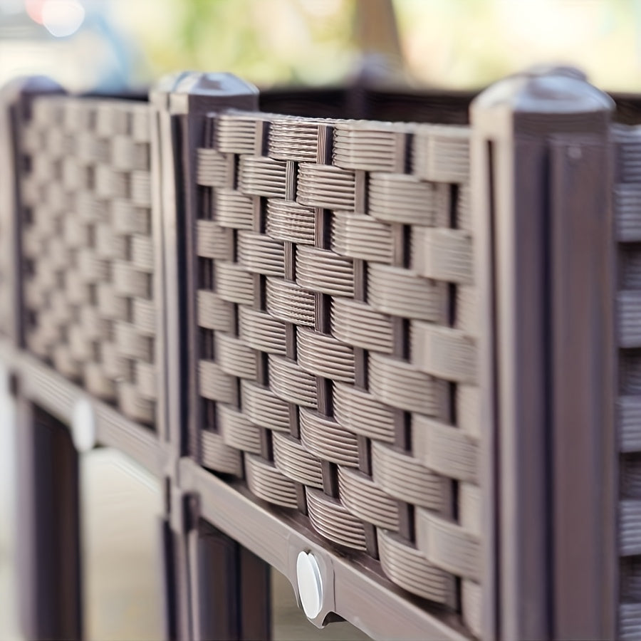 Dual Compartment Raised Garden Bed Kit Durable Plastic Weather Resistant Rectangular Planter Box for Courtyard Garden Patio Includes Multiple Components for Easy Setup