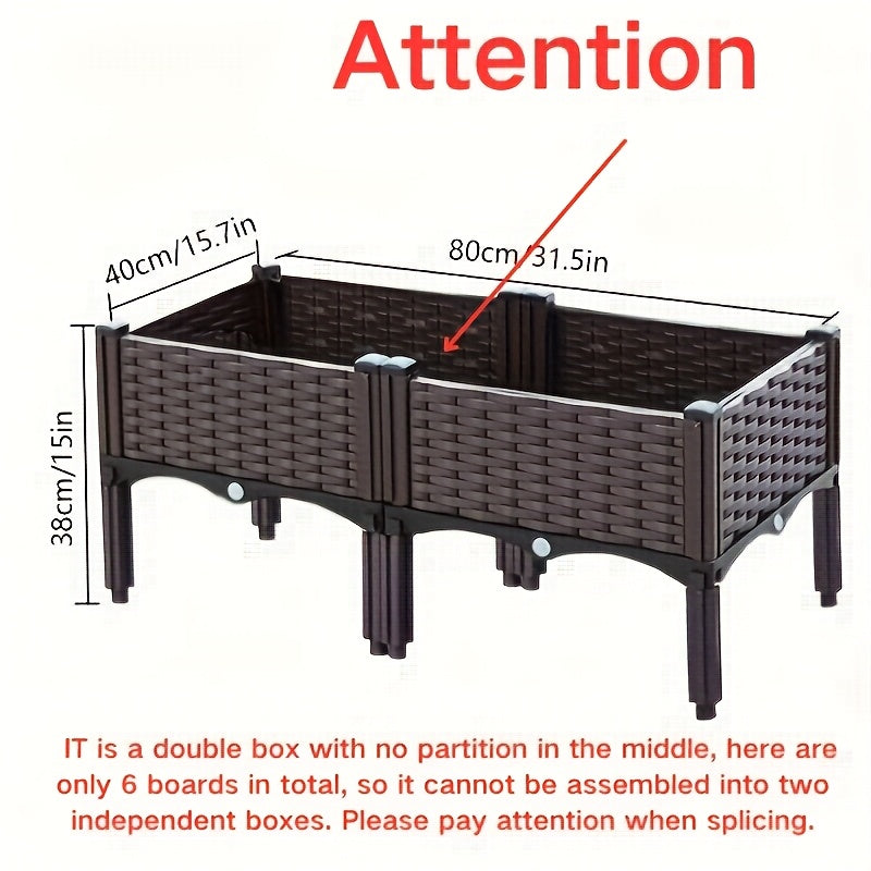 Dual Compartment Raised Garden Bed Kit Durable Plastic Weather Resistant Rectangular Planter Box for Courtyard Garden Patio Includes Multiple Components for Easy Setup