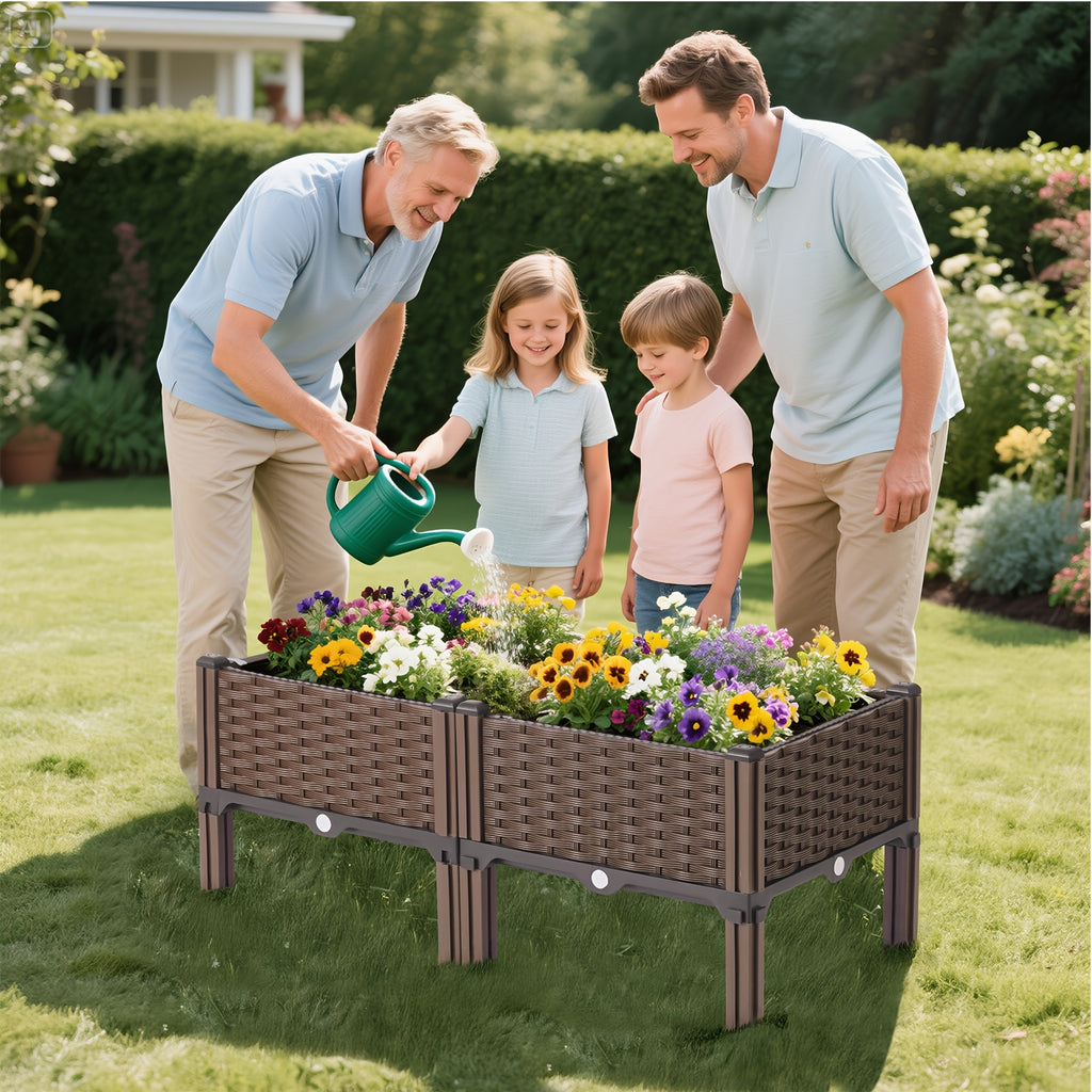 3 Pieces Raised Garden Bed with Legs Black Woven Plastic Planter for Outdoor Use Perfect for Flowers Vegetables and Herbs