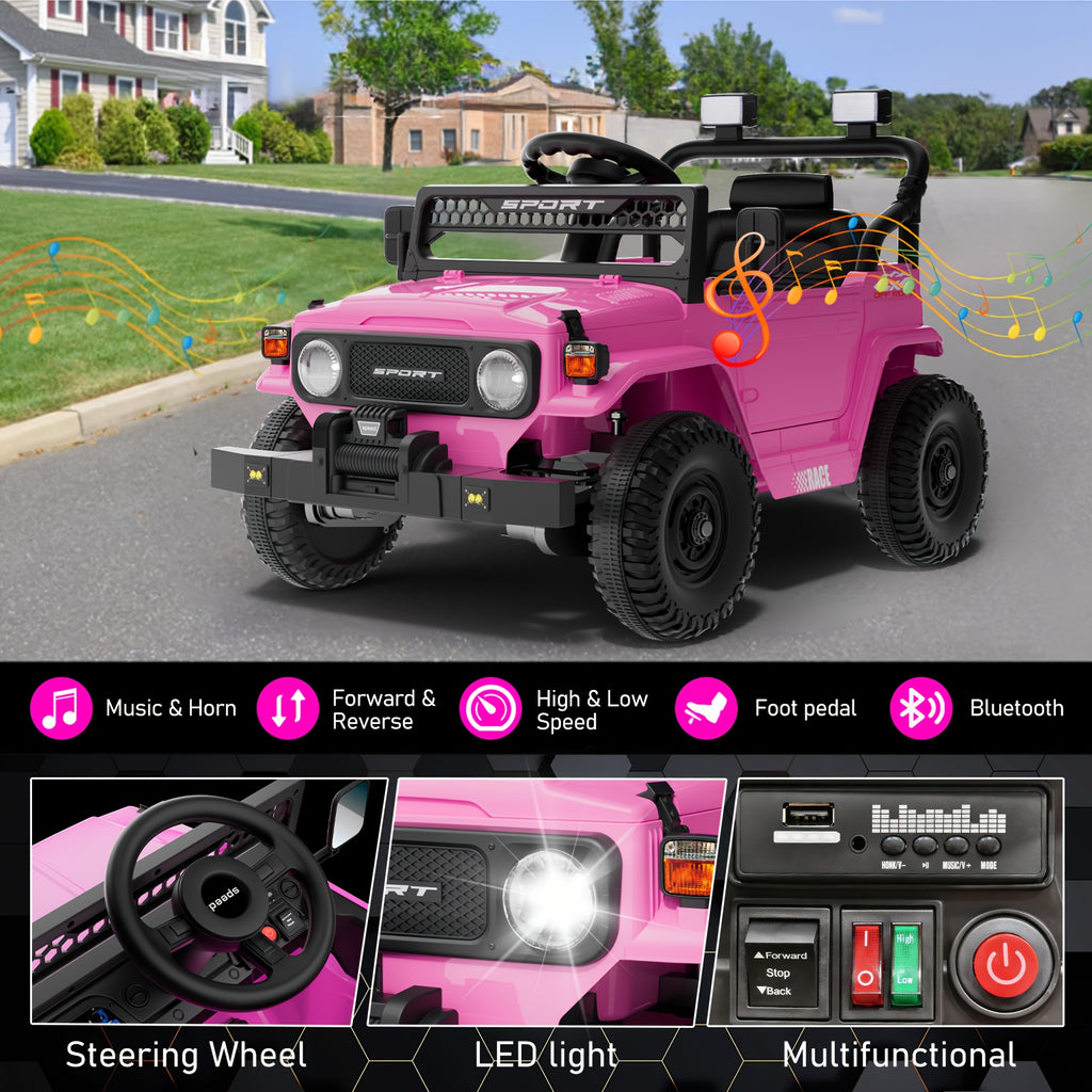 for kids 12V Electric Ride-On Car with Parent Remote Control, Kids Truck, 3-Speed Modes & LED Lights, Power-Sourced (120V Adapter Included) - Compatible with Plug, Age/Weight Restrictions Apply (Bright ////)