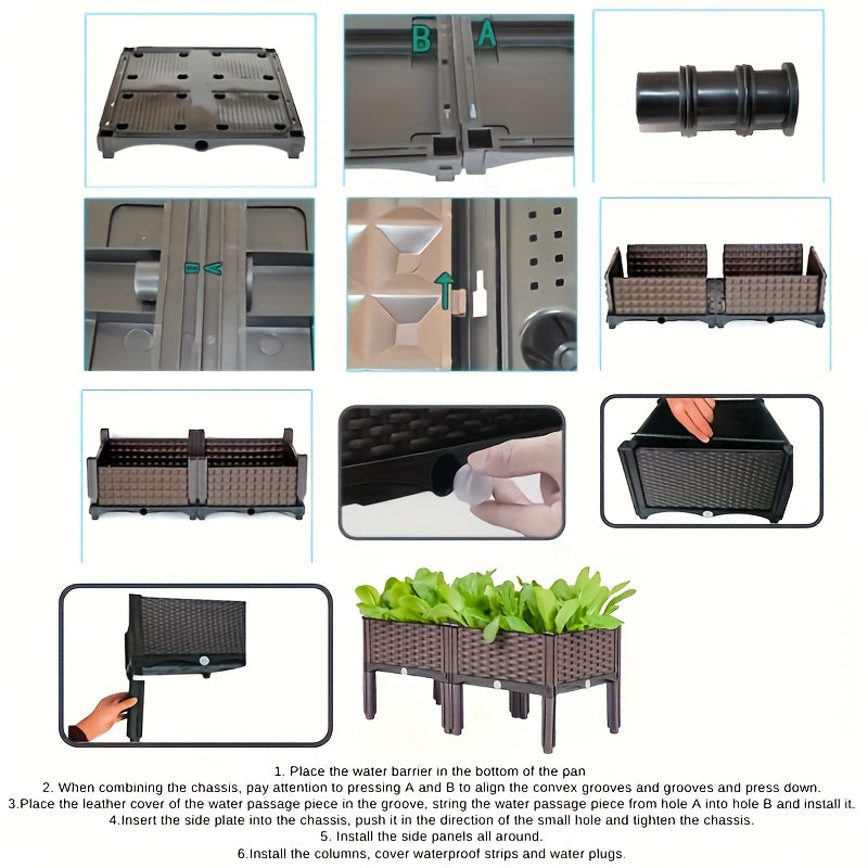 Dual Compartment Raised Garden Bed Kit Durable Plastic Weather Resistant Rectangular Planter Box for Courtyard Garden Patio Includes Multiple Components for Easy Setup
